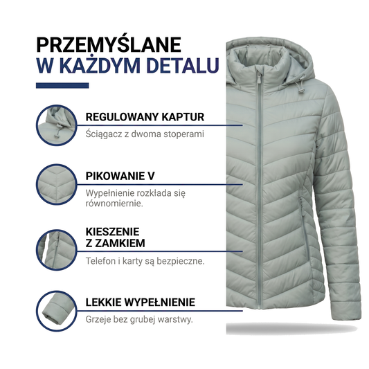 Kurtka pikowana damska z regulowanym kapturem