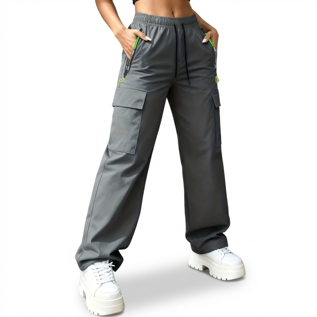 Damskie spodnie cargo – Pas ze sznurkiem – Casual i outdoor