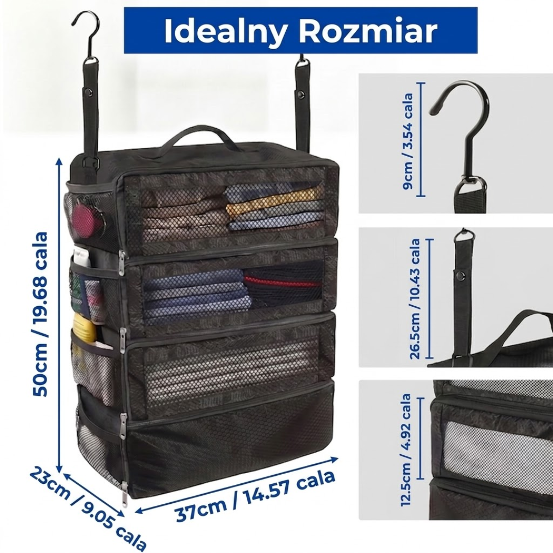 Wiszący Organizer do Walizki – Składany - z Wieloma Przegrodami