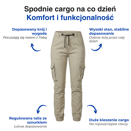 Damskie spodnie cargo – Wysoki stan – Ze ściągaczem i kieszeniami