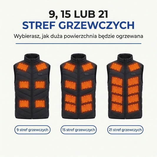 Kamizelka podgrzewana - 9, 15 lub 21 stref grzewczych - USB-C damska i męska