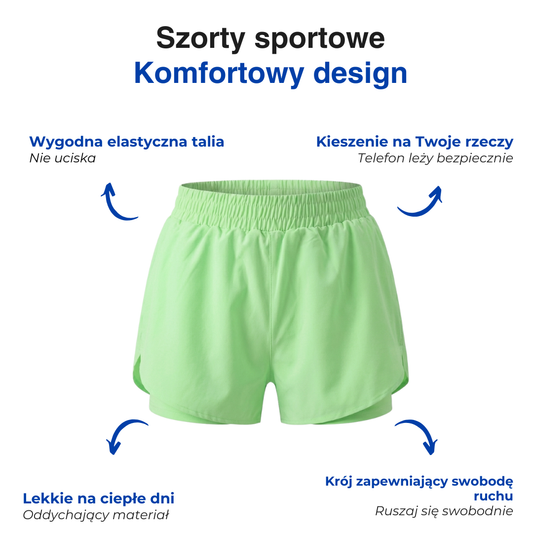 Damskie spodenki sportowe – Elastyczna talia – Z kieszeniami