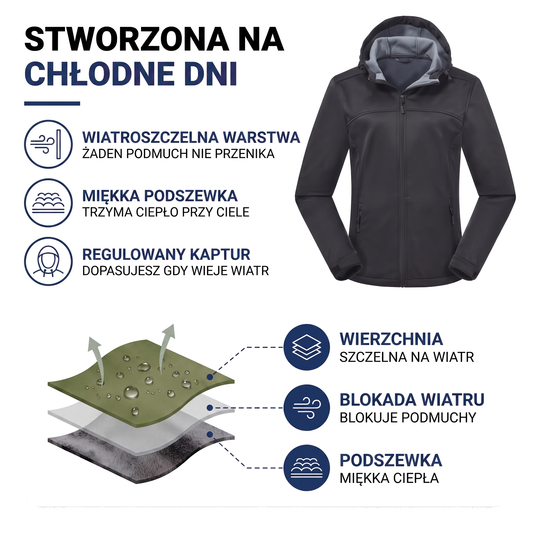 Kurtka softshell damska z polarową podszewką i kapturem