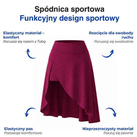 Damska spódnica sportowa – Asymetryczna – Z rozcięciem