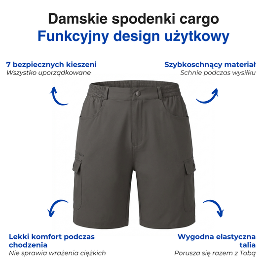 Damskie spodenki cargo trekkingowe – 7 kieszeni – Outdoor i wędrówki