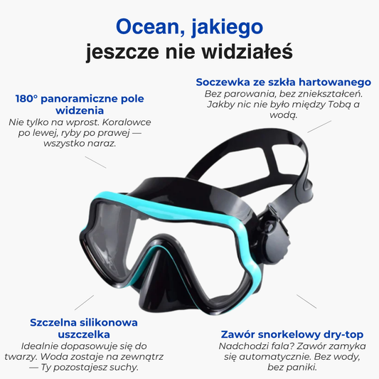 Zestaw do snorkelingu z maską – 180° widzenia HD, szkło hartowane, szczelny