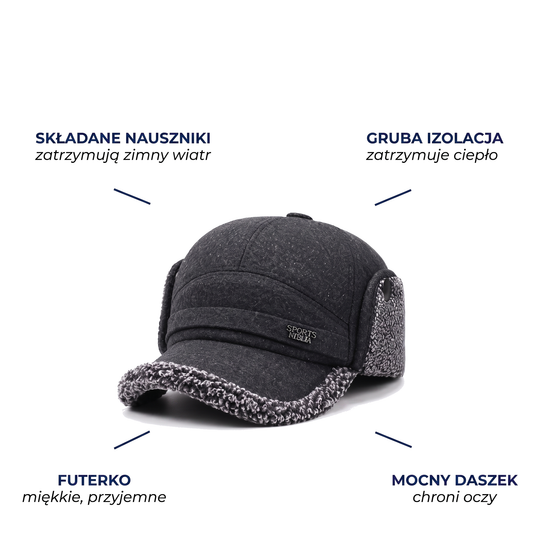 Czapka uszatka męska z daszkiem i polarowym wykończeniem