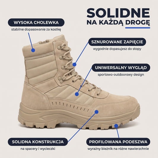 Wysoki taktyczny sznurowany trzewik męski – najważniejsze cechy