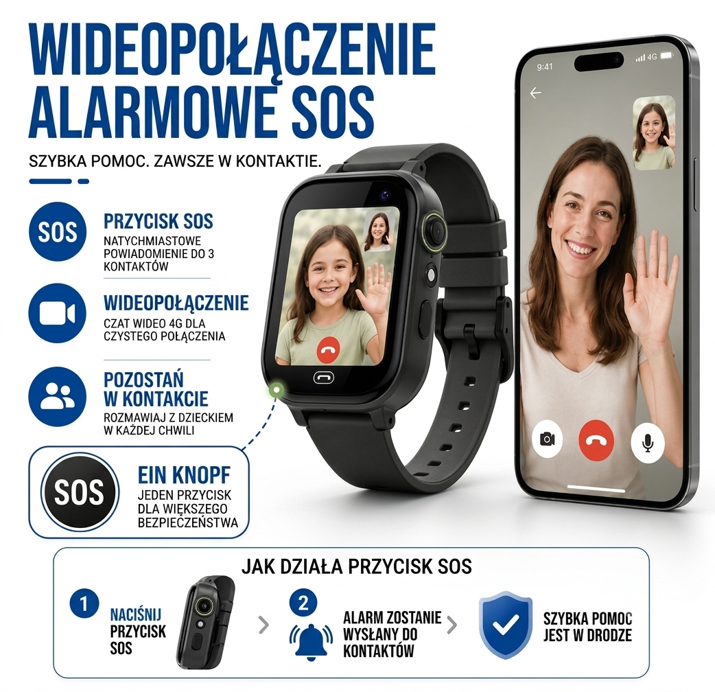 Smartwatch dla Dzieci z Lokalizacją, Wideorozmowami i Funkcją SOS
