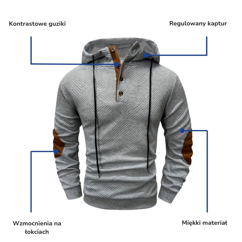 Bluza z kapturem męska – z guzikami – casualowa