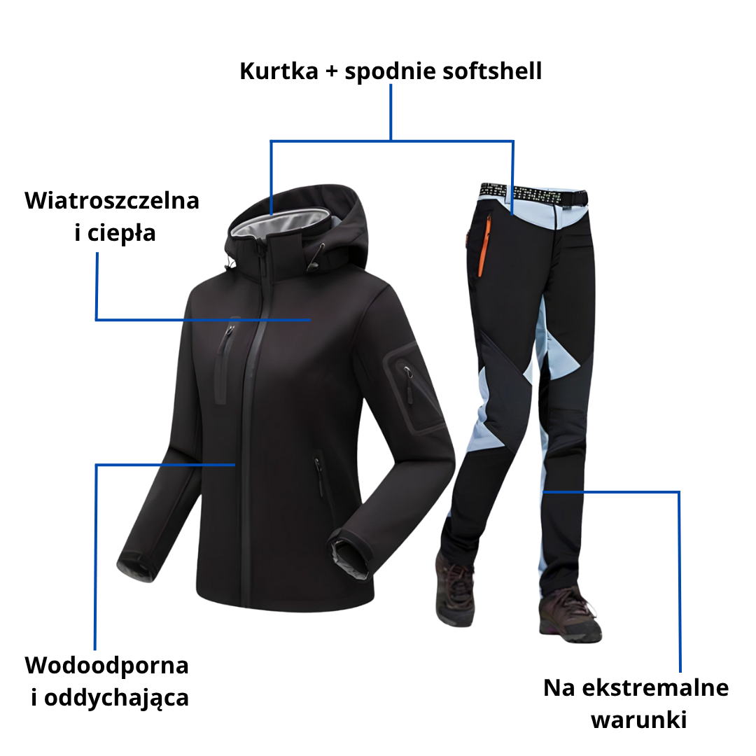 Zestaw softshell dla kobiet – wodoodporny – na ekstremalne warunki