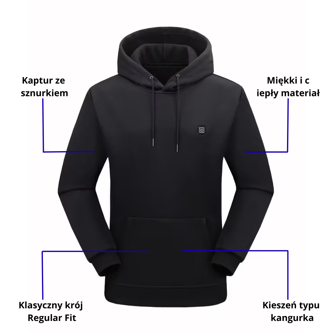 Bluza z Kapturem Męska Ogrzewana – 7 Elementów Grzewczych – Jesień/Zima