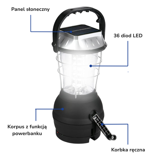 Lampa solarna – wielofunkcyjna – do kempingu i awaryjnych sytuacji