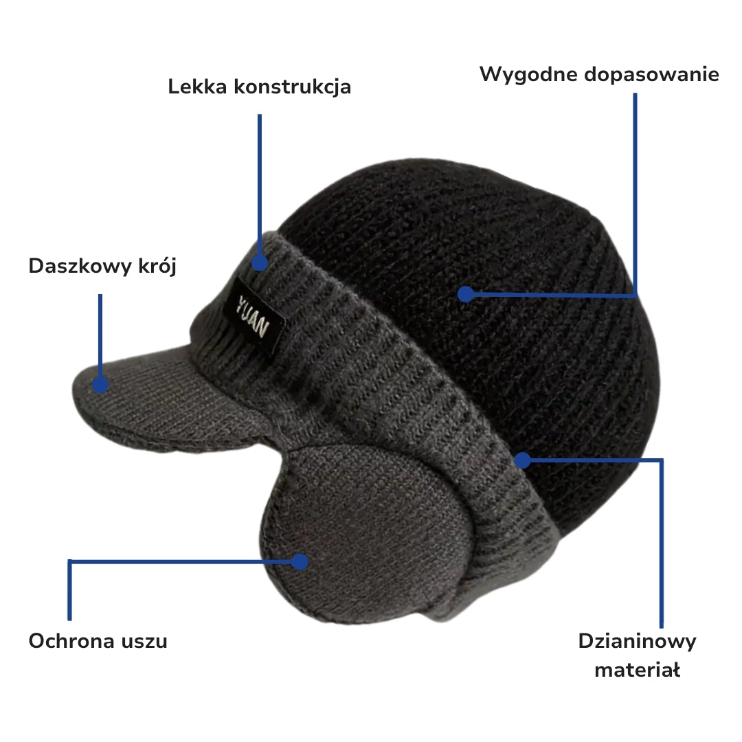 Zimowa Czapka – Dzianinowy Daszek – Ochrona Uszu