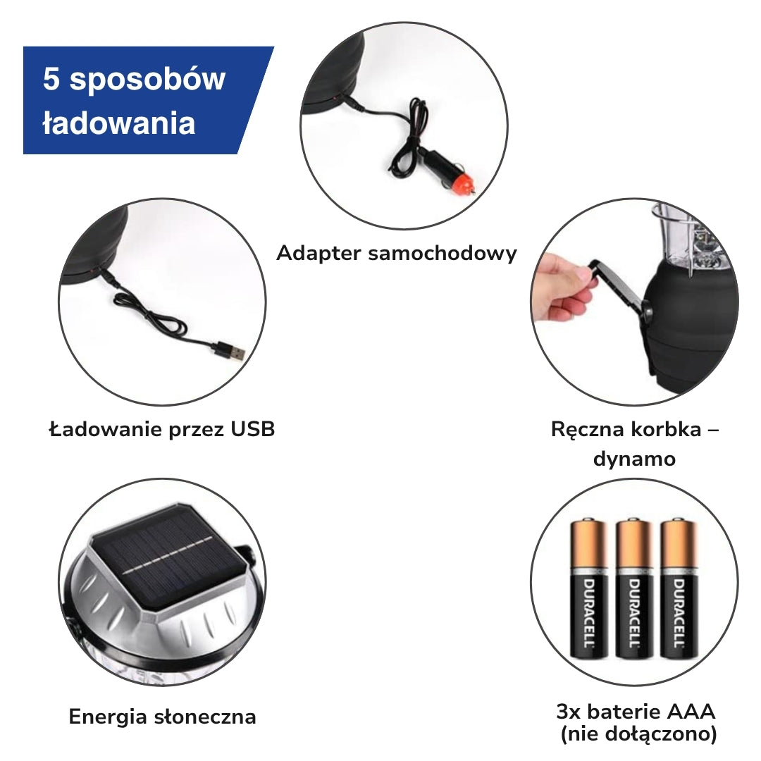 Lampa Solarna – Latarka Kempingowa – Ładowarka USB