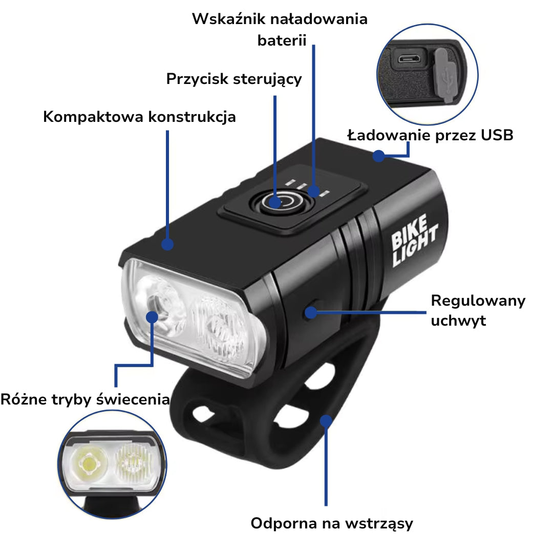 Lampa Rowerowa USB – Przód Tył – LED Ładowalna