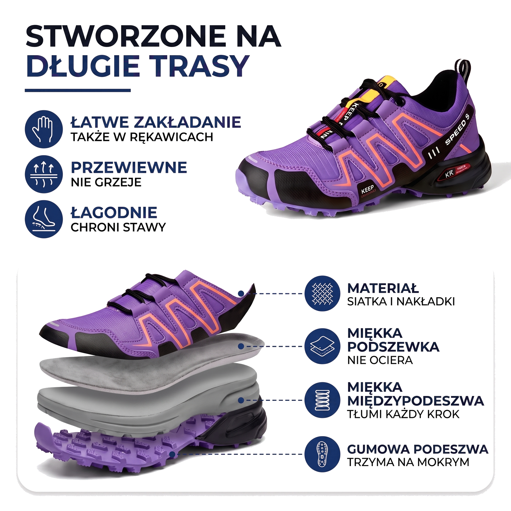 Buty trekkingowe damskie lekkie ze szybkim sznurowaniem