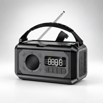 Radio awaryjne w kolorze czarnym – zdjęcie produktu na jasnym tle