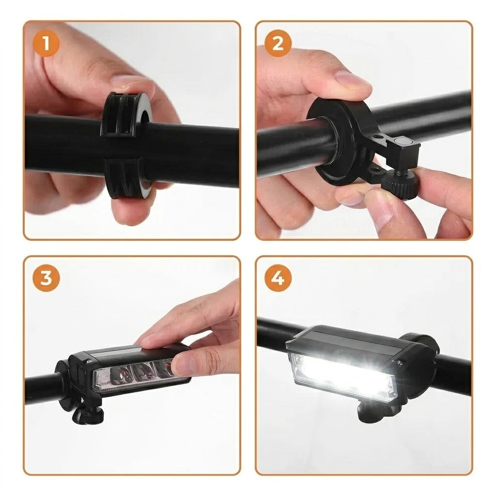 Lampka rowerowa przednia LED – montaż na kierownicy w 4 krokach