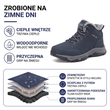 Ocieplane buty zimowe męskie z futrzanym kołnierzem i antypoślizgową podeszwą