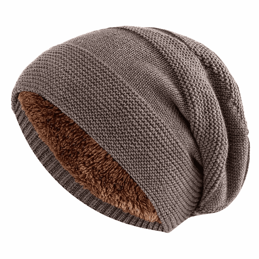 Czapka beanie z polarem w kolorze taupe – widoczna miękka podszewka