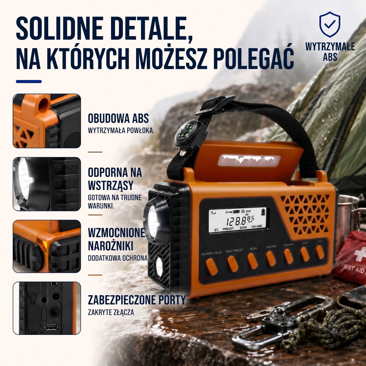 Radio Awaryjne na Korbkę i Solarne – Mocny Powerbank 8000 mAh – Latarka i SOS