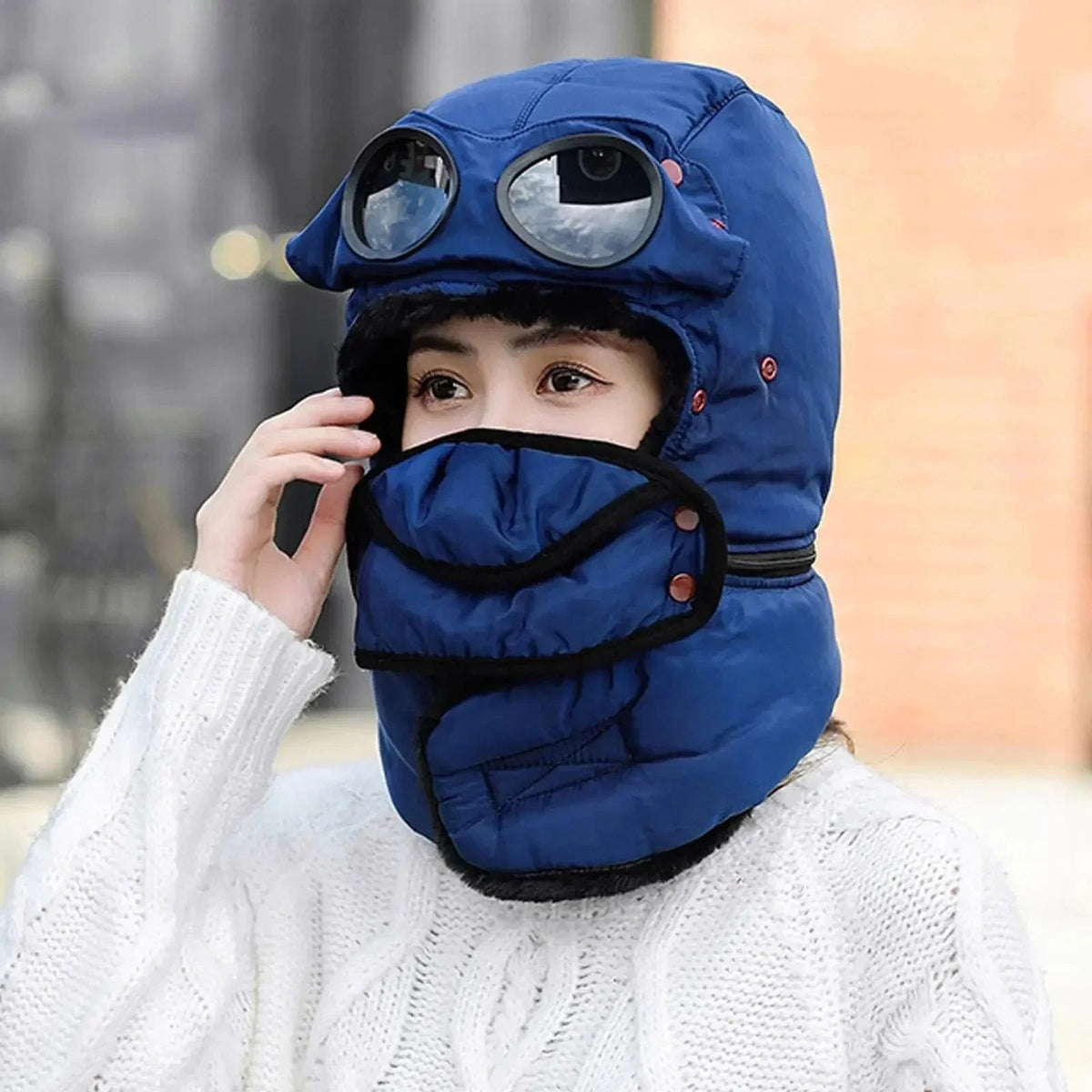 Czapka uszatka z maską - Czapka pilotka z goglami - Ocieplana – 6