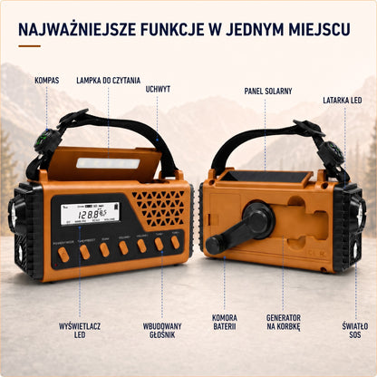 Radio Awaryjne na Korbkę i Solarne – Mocny Powerbank 8000 mAh – Latarka i SOS