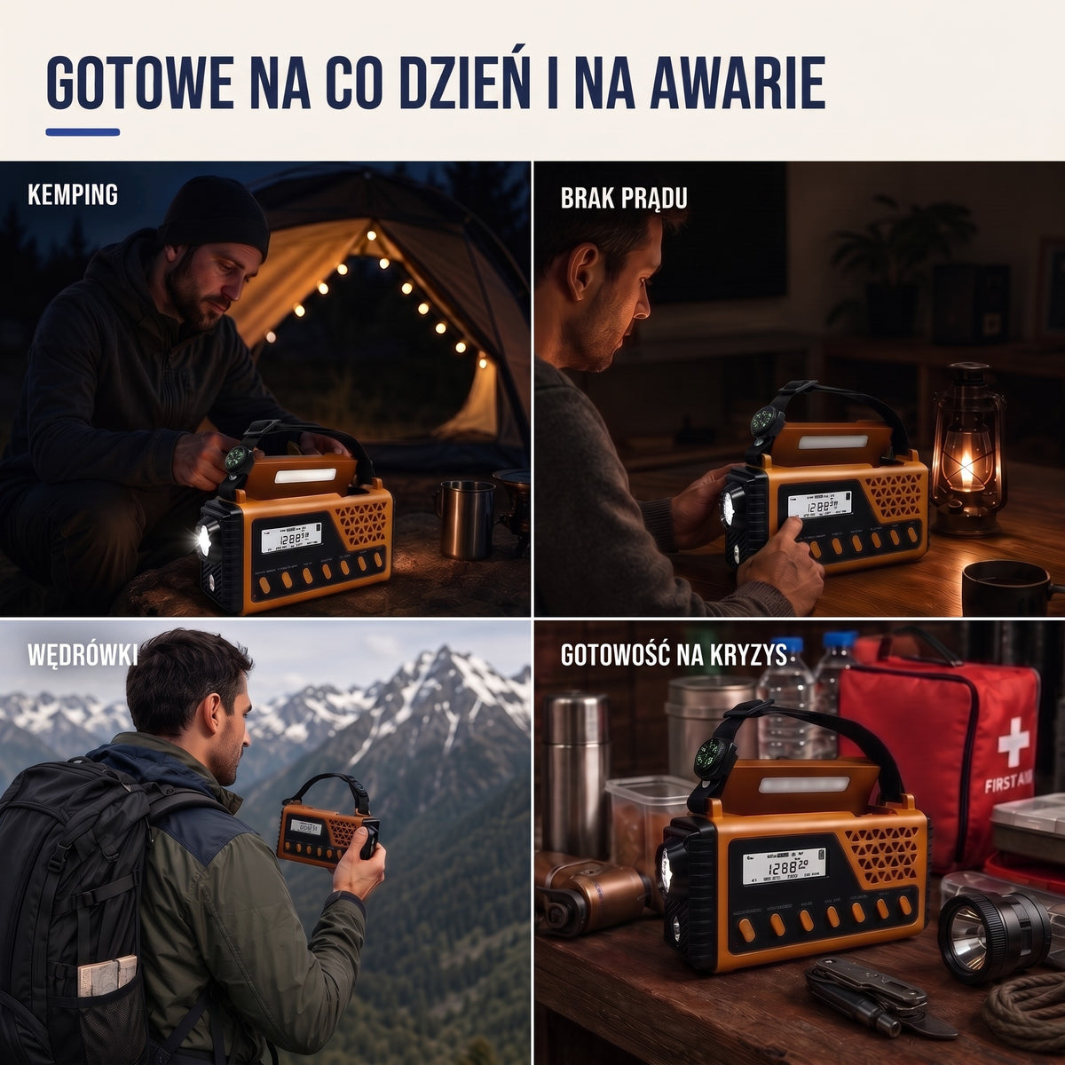 Radio Awaryjne na Korbkę i Solarne – Mocny Powerbank 8000 mAh – Latarka i SOS