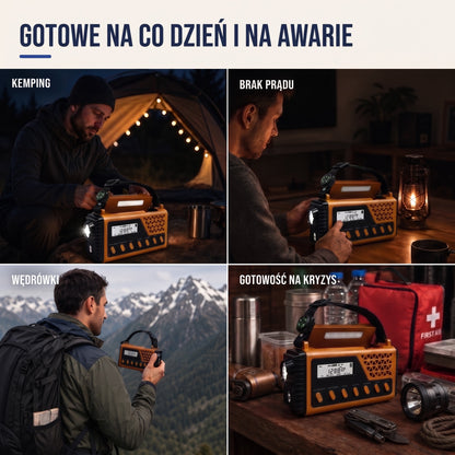 Radio Awaryjne na Korbkę i Solarne – Mocny Powerbank 8000 mAh – Latarka i SOS