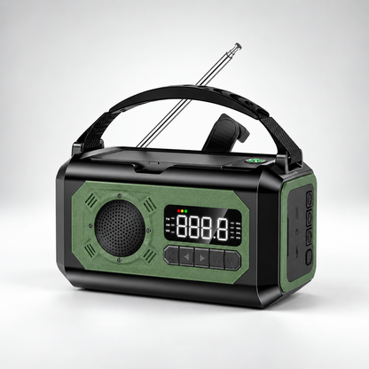 Radio awaryjne w kolorze zielonym – zdjęcie produktu na jasnym tle