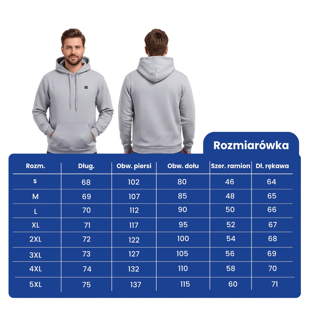 Bluza ogrzewana z trzema strefami grzewczymi — USB