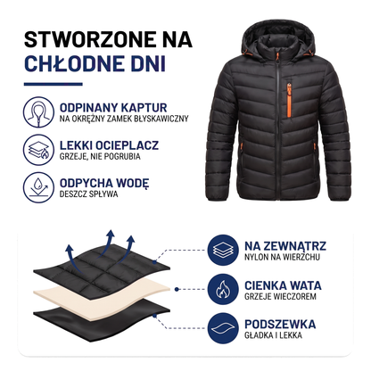 Lekka kurtka przejściowa męska z odpinanym kapturem