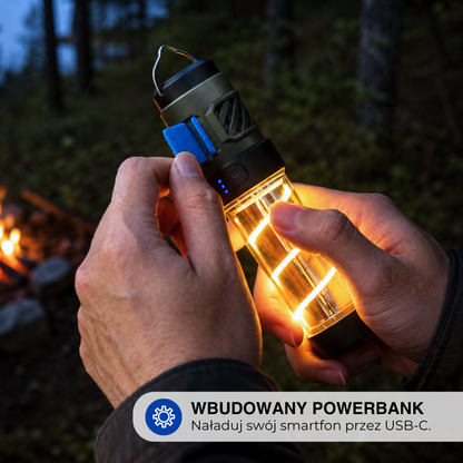 Lampa Kempingowa LED z Ochroną przed Komarami – 5 Trybów Świecenia – Akumulatorowa USB ze Statywem