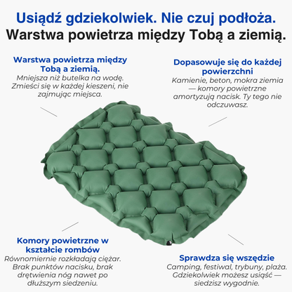 Dmuchana mata do siedzenia campingowa – ultralekka, składana poduszka outdoorowa