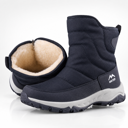 Buty zimowe męskie granatowe, otwarte z pluszową podszewką
