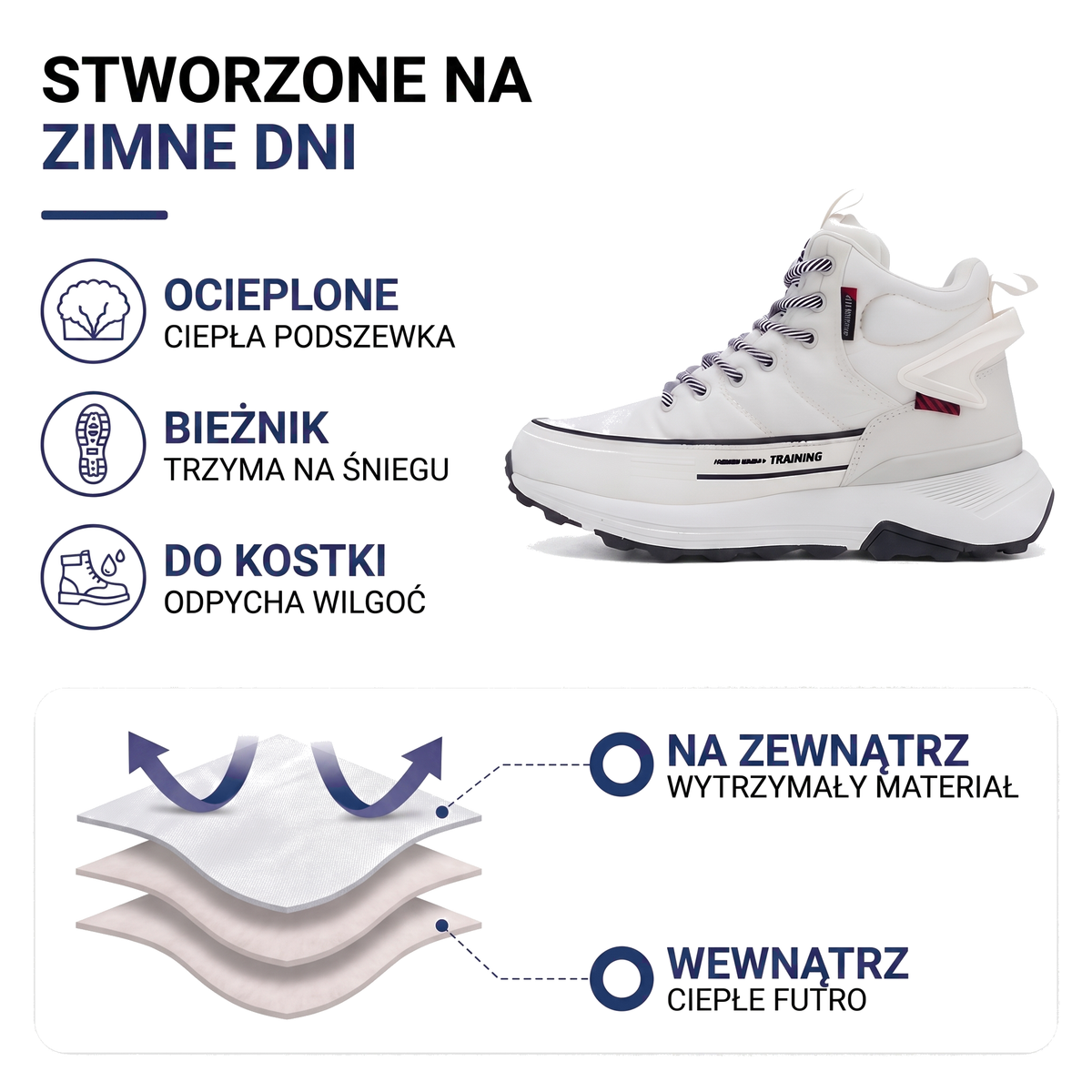 Buty zimowe damskie ocieplane w stylu sneakersa