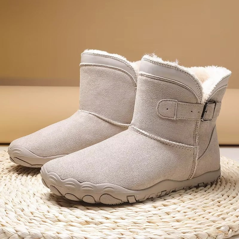 Śniegowce barefoot para w kolorze jasnoszarym z polarem i sprzączką