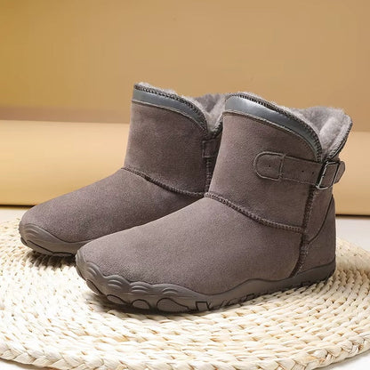 Śniegowce barefoot para w kolorze szarobrązowym z polarem i sprzączką