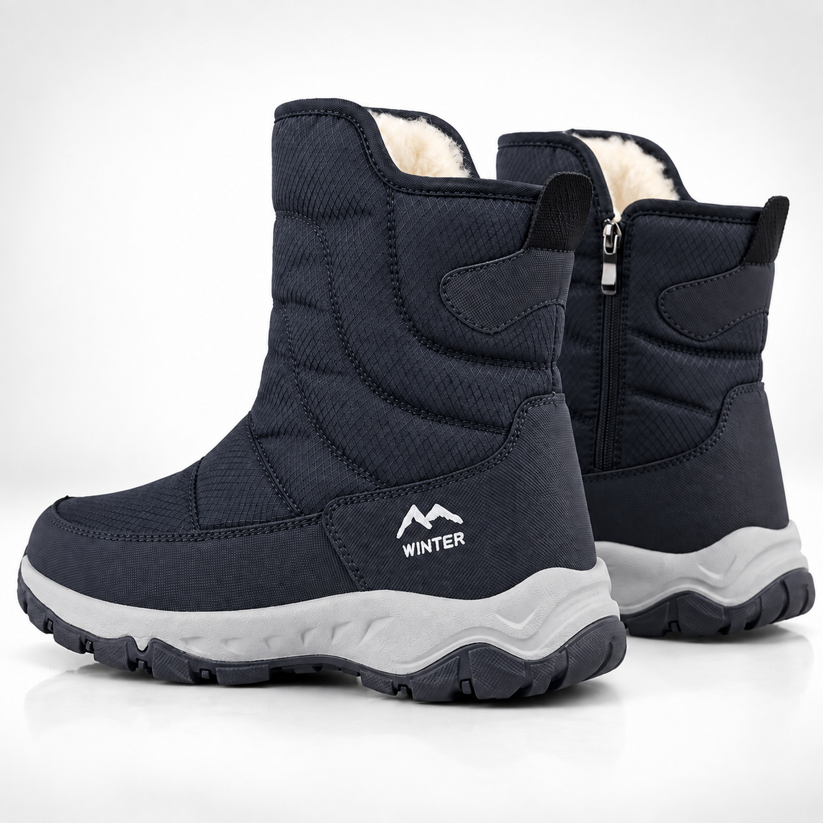 Buty zimowe męskie granatowe z bocznym zamkiem
