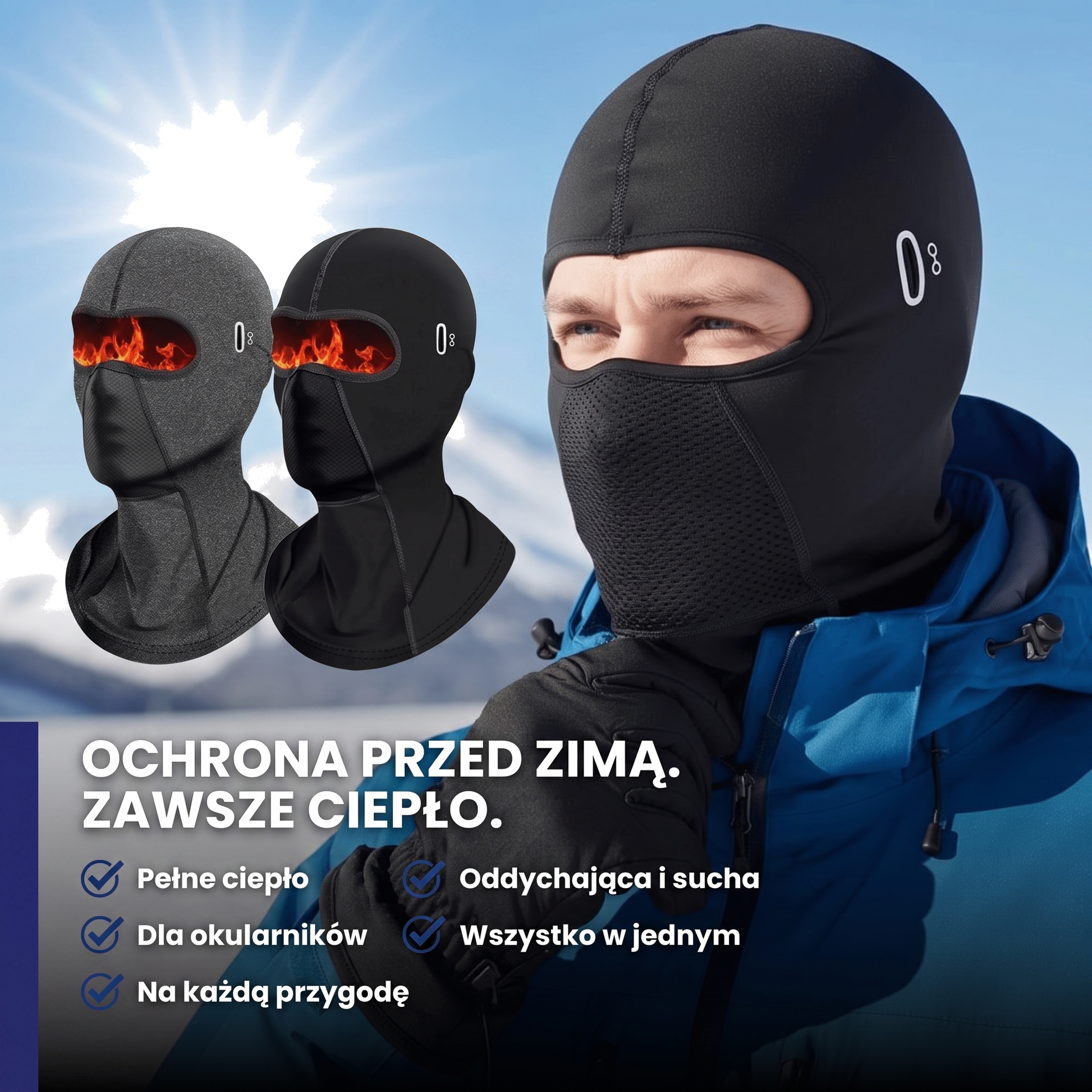Wiatroszczelna kominiarka z polarowym futrem na rower i motocykl