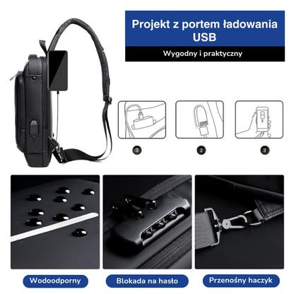 Antykradzieżowa torba na klatkę piersiową – USB – Zamek szyfrowy