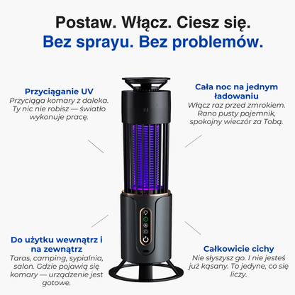 Elektryczna lampa na komary UV – LED, ładowana, do użytku wewnątrz i na zewnątrz