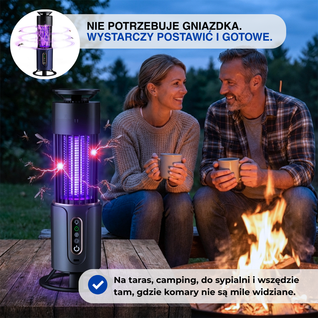 Elektryczna lampa na komary UV – LED, ładowana, do użytku wewnątrz i na zewnątrz