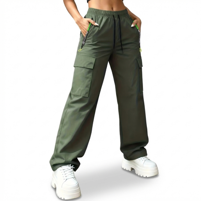 Damskie spodnie cargo – Pas ze sznurkiem – Casual i outdoor