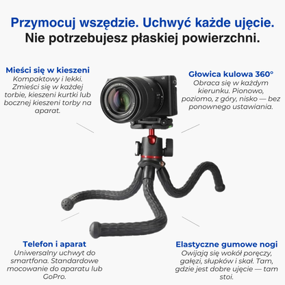 Elastyczny statyw ośmiornica – statyw do telefonu i aparatu – statyw typu gorilla