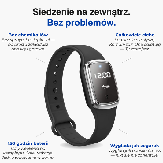 Ultradźwiękowa opaska przeciw komarom – bez chemii, z wyświetlaczem LED