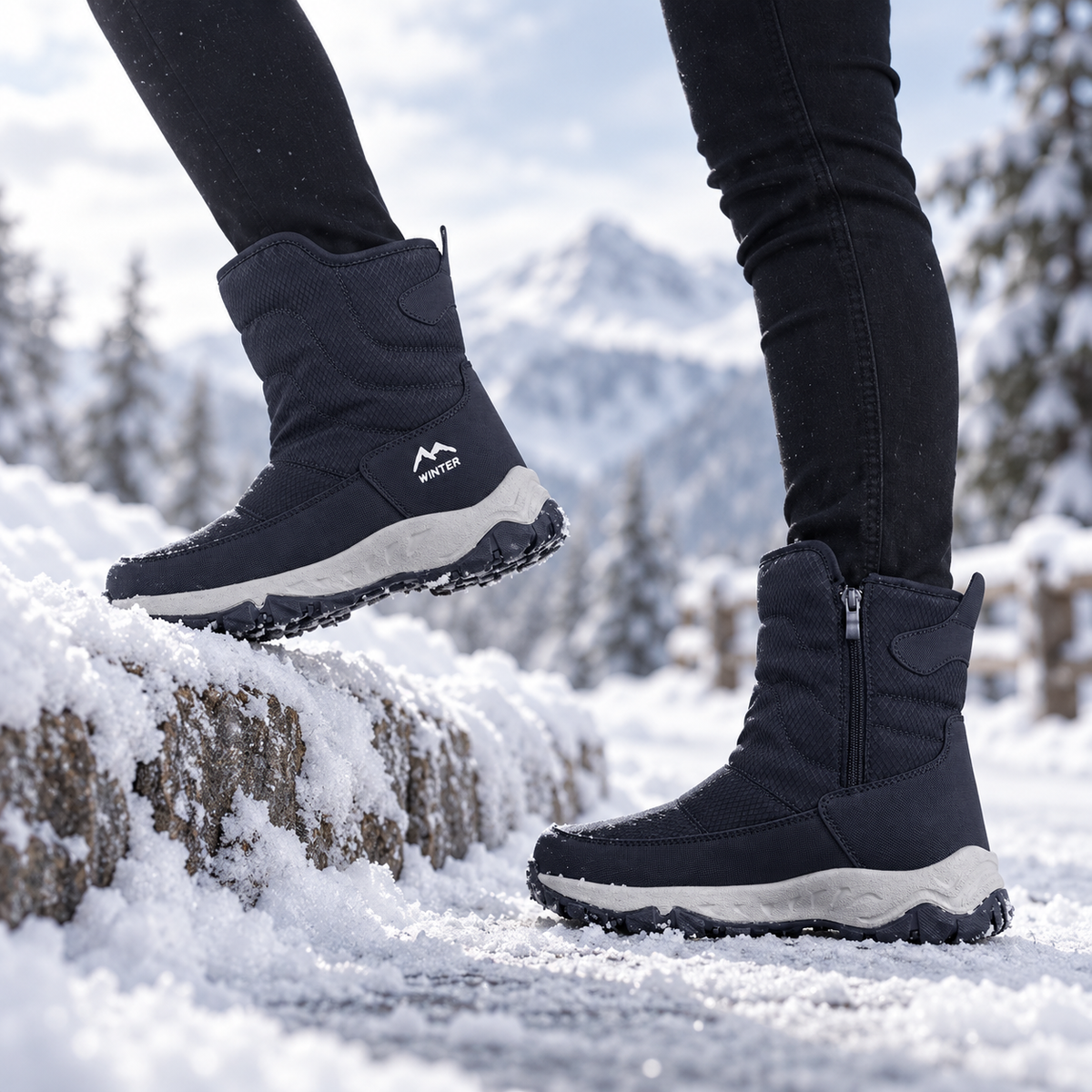 Buty zimowe męskie granatowe – krok na kamień
