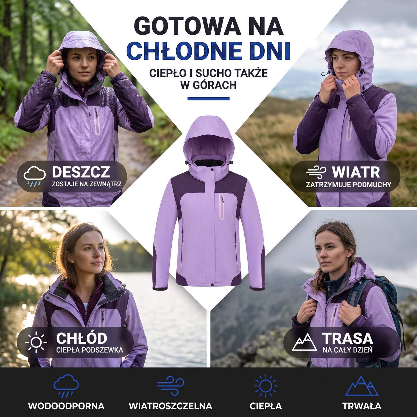 Kurtka przeciwdeszczowa damska 5000 mm - ochrona w każdą pogodę