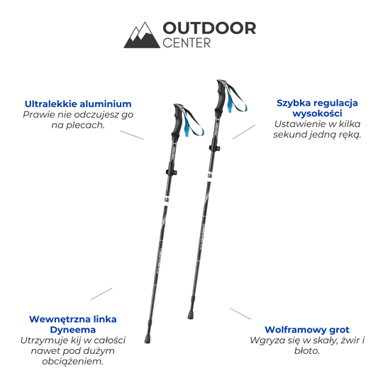 Ultralekkie Kije Trekkingowe – Regulowane, Anti-Shock i z Końcówką z Węglika Wolframu